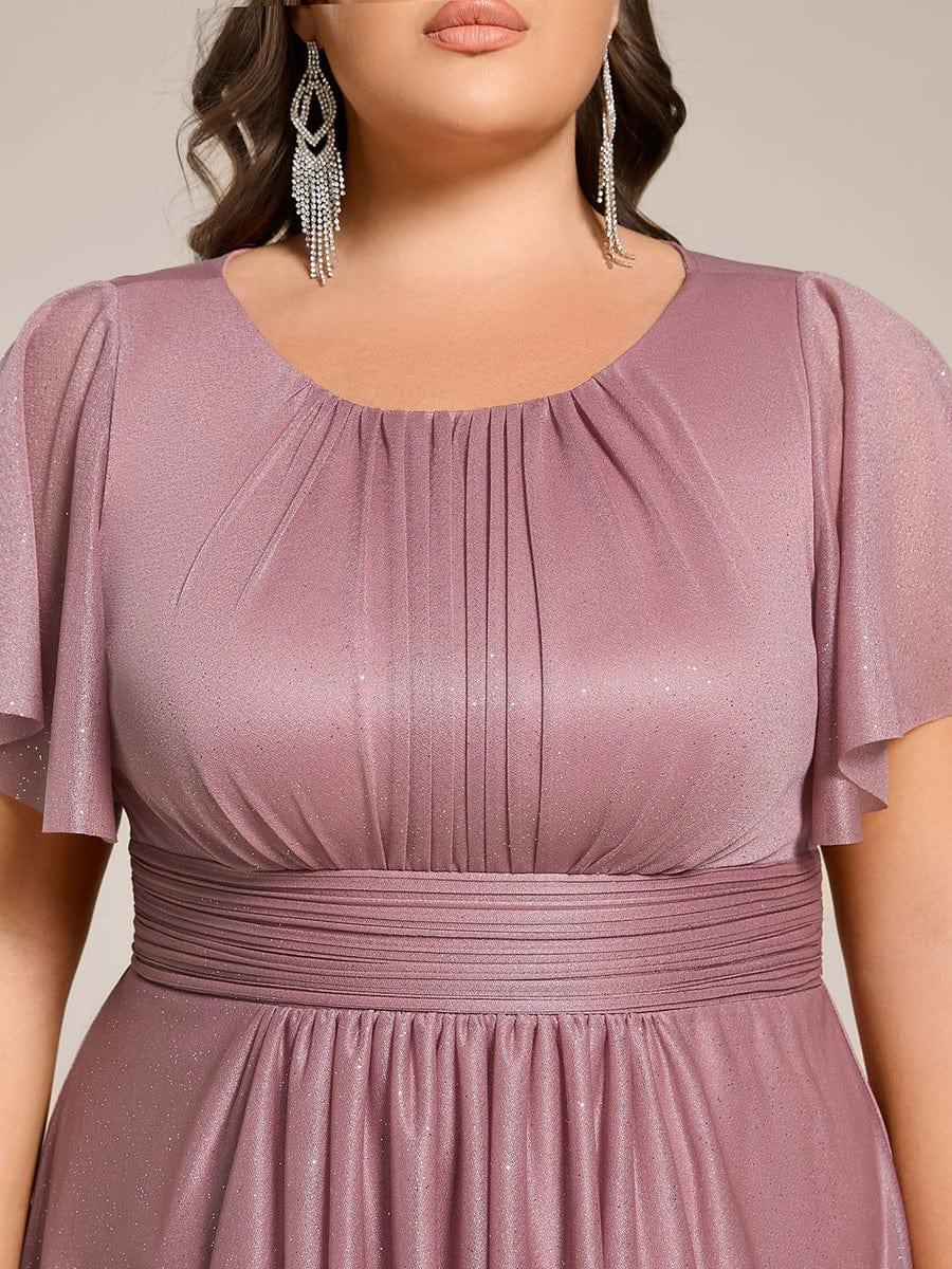 pretty CLARYN|Plus Size Sequin Round Neck Asymmetrical Midi Wedding Guest Dress