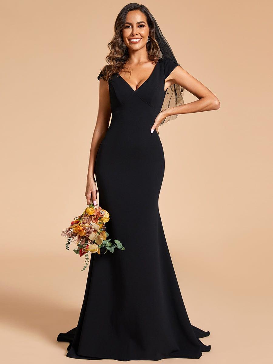 PATRISSE'S BRIDE|Cap Sleeve Deep V-Neck Backless Fishtail Wedding Dress