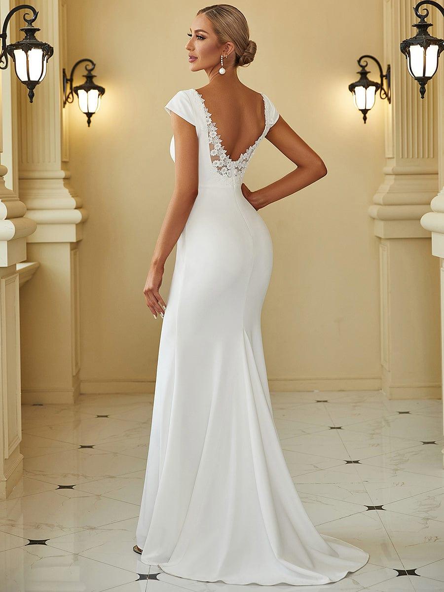 PATRISSE'S BRIDE|Cap Sleeve Deep V-Neck Backless Fishtail Wedding Dress