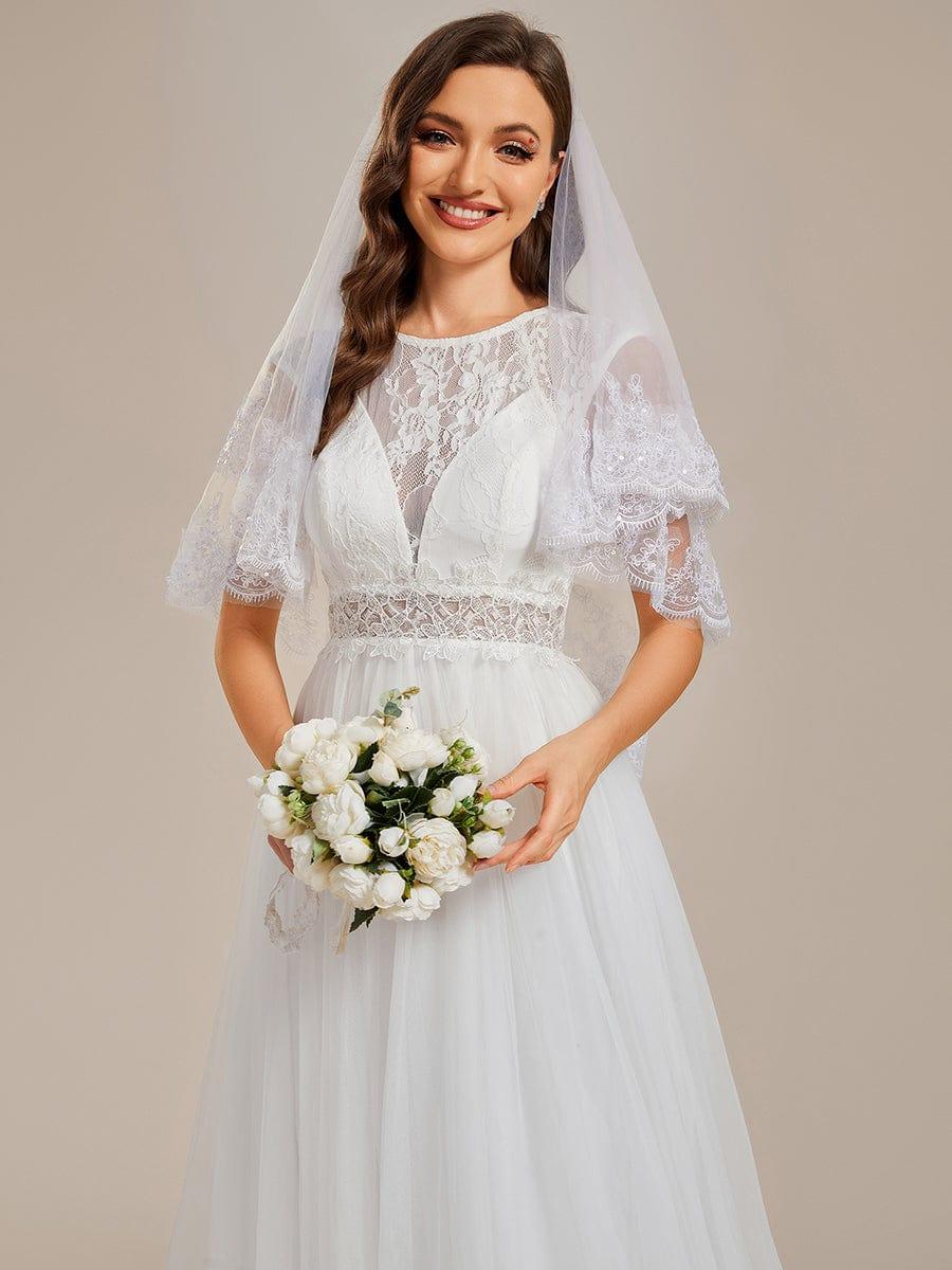 PERESIA'S BRIDE|Sleeveless See-Through Round Neckline Lace Embroidery Wedding Dress