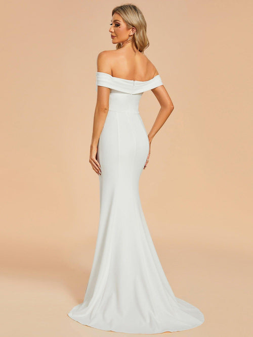 ITALISSE'S BRIDE|Off Shoulder Pleated Mermaid Wedding Dress featuring High Slit