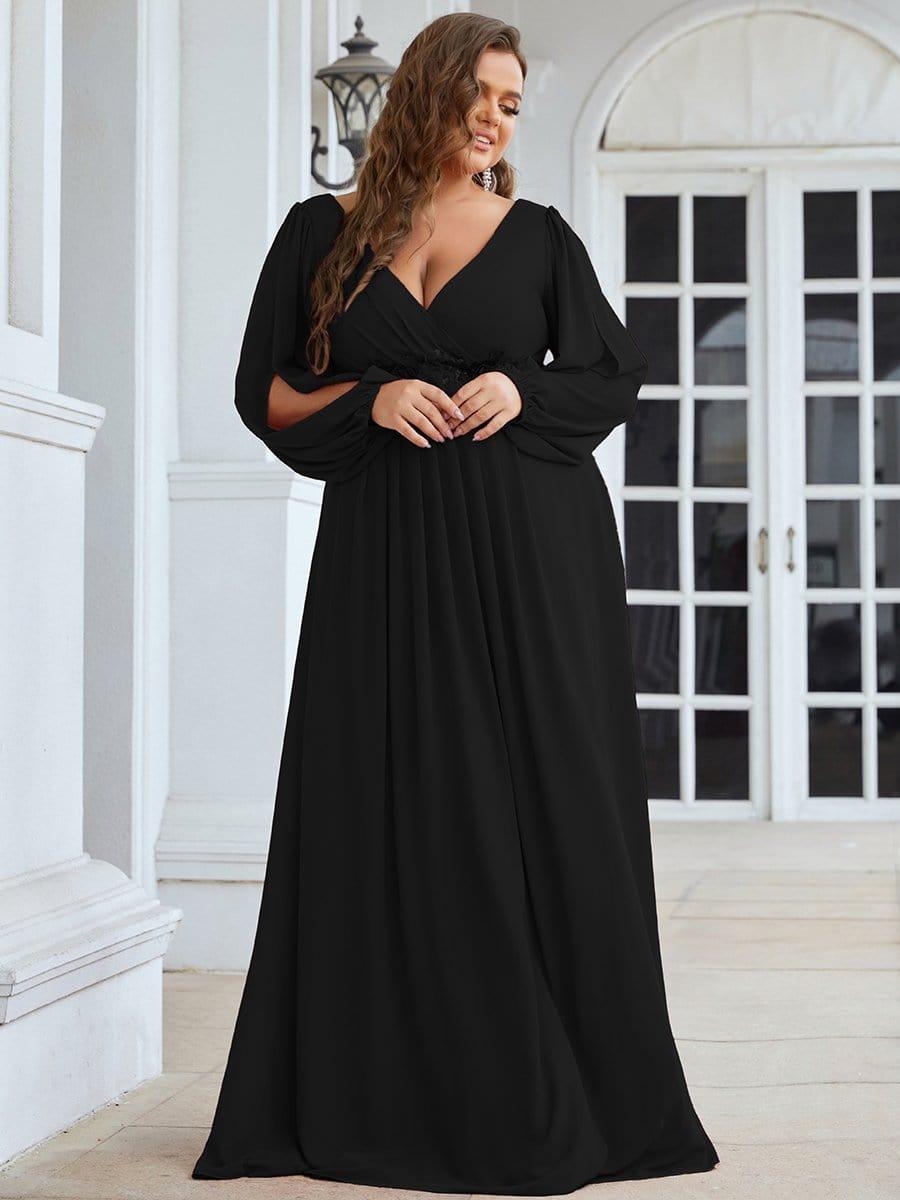 pretty AMOUR|Stylish Plus Size Chiffon Formal Evening Dresses with Long Lantern Sleeves
