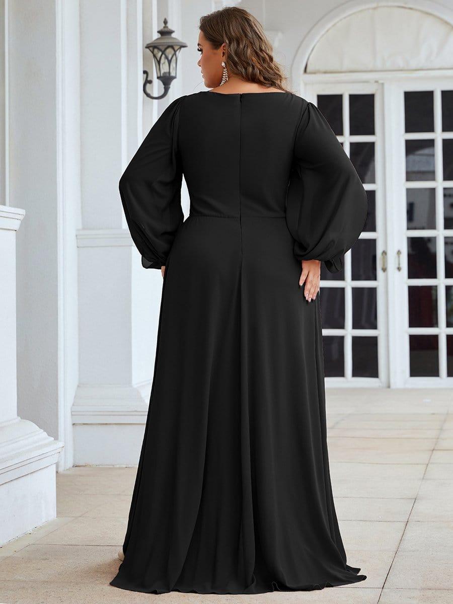 pretty AMOUR|Stylish Plus Size Chiffon Formal Evening Dresses with Long Lantern Sleeves