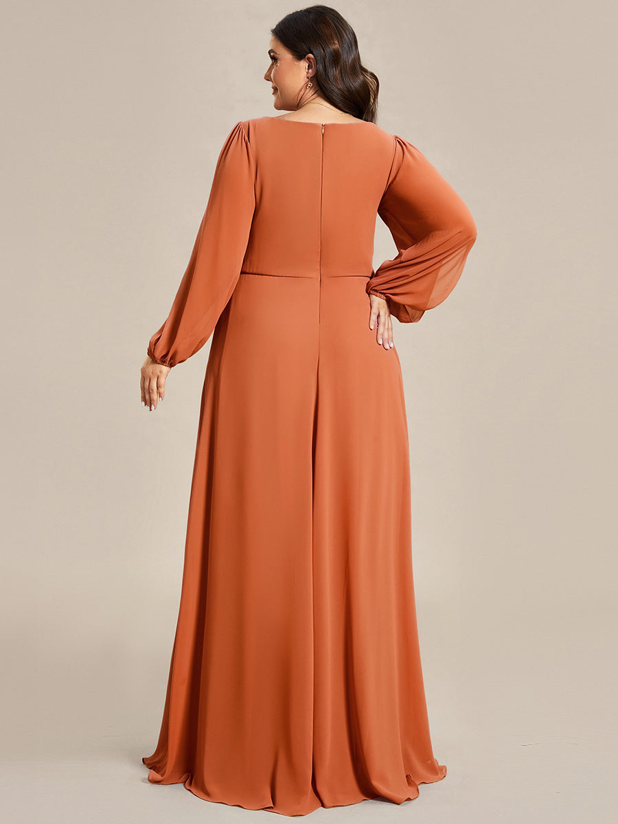 pretty AMOUR|Stylish Plus Size Chiffon Formal Evening Dresses with Long Lantern Sleeves