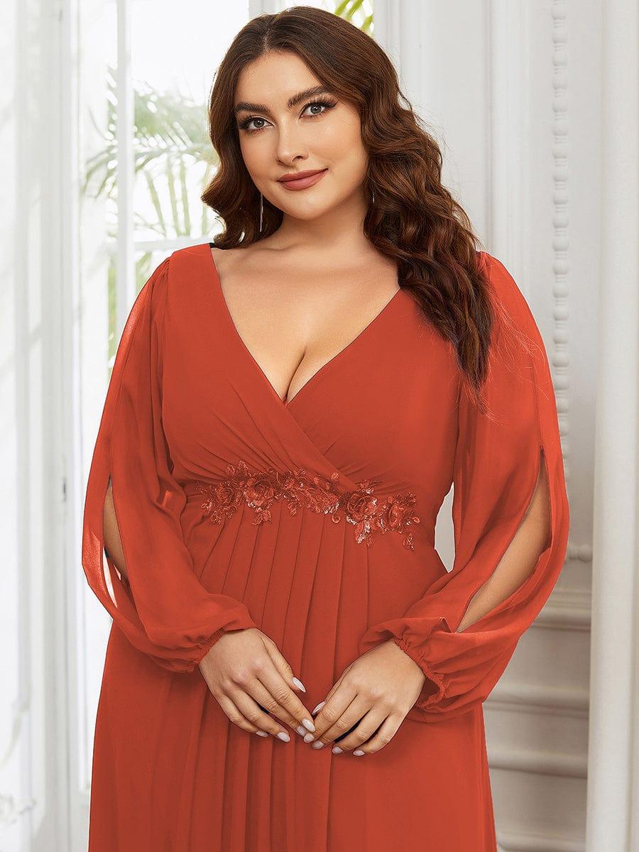 pretty AMOUR|Stylish Plus Size Chiffon Formal Evening Dresses with Long Lantern Sleeves