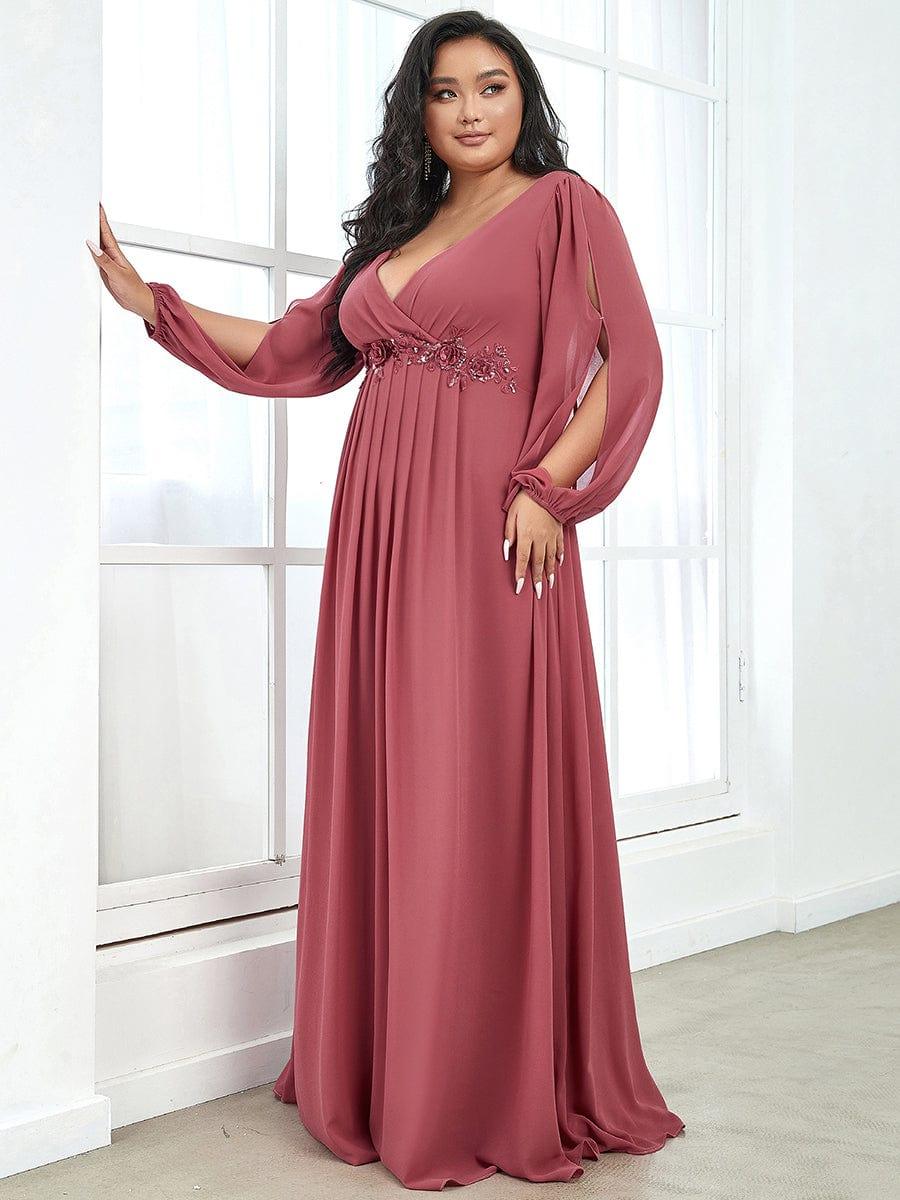 pretty AMOUR|Stylish Plus Size Chiffon Formal Evening Dresses with Long Lantern Sleeves