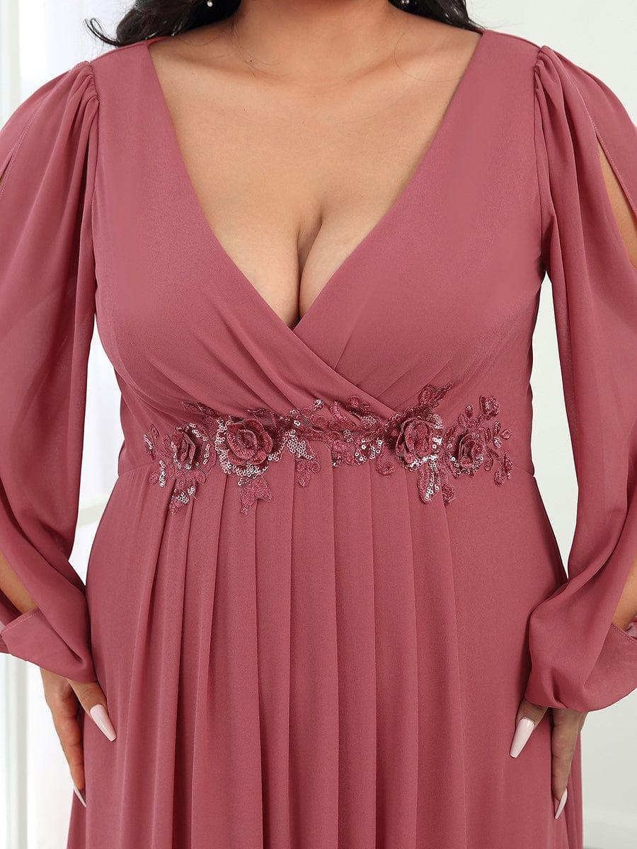pretty AMOUR|Stylish Plus Size Chiffon Formal Evening Dresses with Long Lantern Sleeves