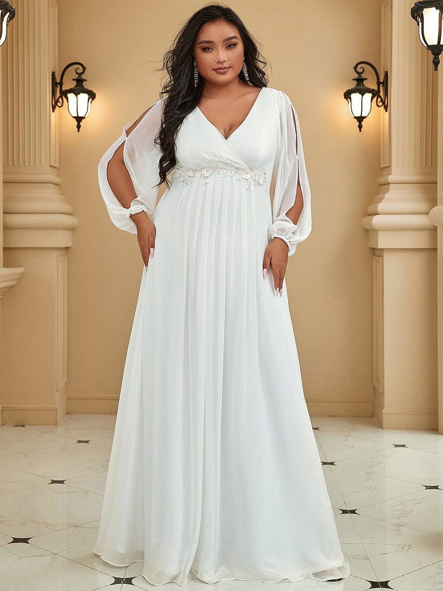 pretty AMOUR|Stylish Plus Size Chiffon Formal Evening Dresses with Long Lantern Sleeves