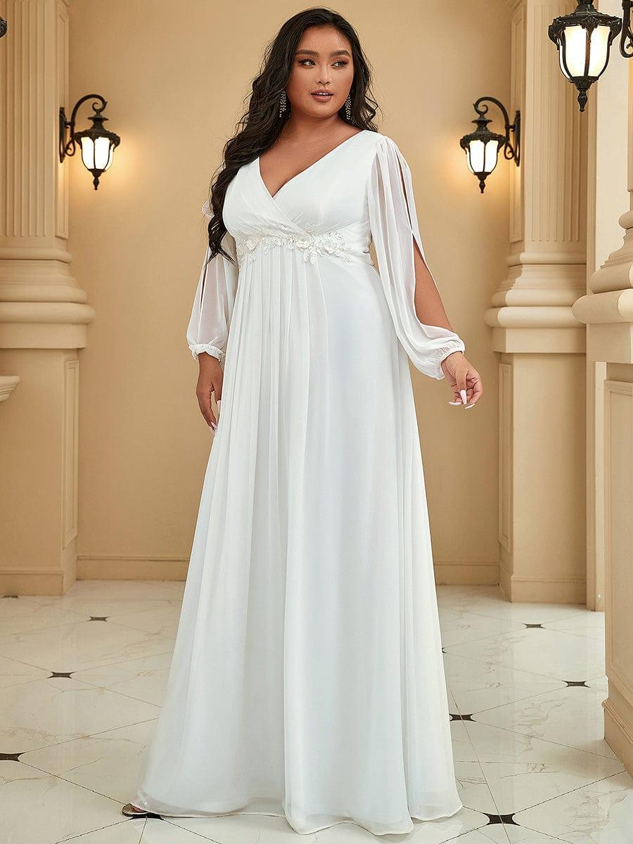 pretty AMOUR|Stylish Plus Size Chiffon Formal Evening Dresses with Long Lantern Sleeves