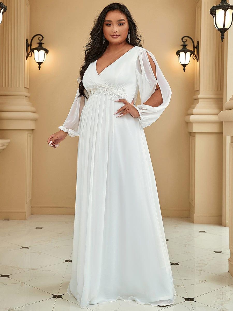 pretty AMOUR|Stylish Plus Size Chiffon Formal Evening Dresses with Long Lantern Sleeves