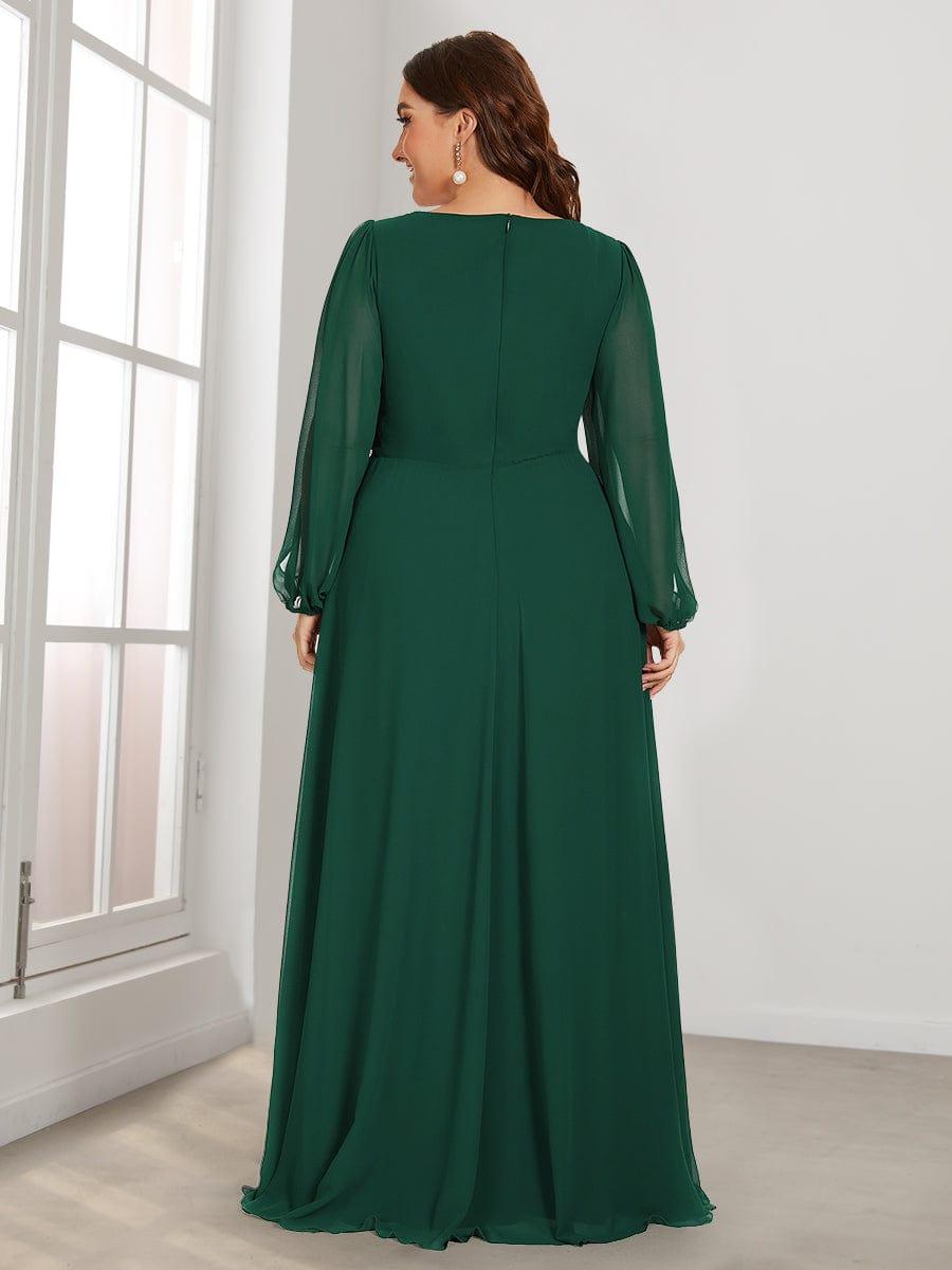 pretty AMOUR|Stylish Plus Size Chiffon Formal Evening Dresses with Long Lantern Sleeves