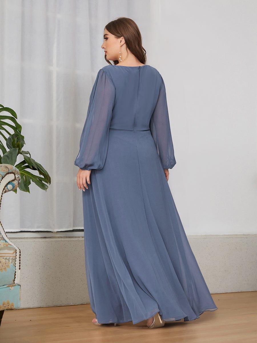 pretty AMOUR|Stylish Plus Size Chiffon Formal Evening Dresses with Long Lantern Sleeves