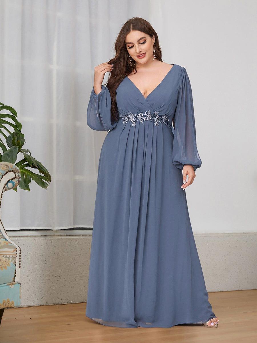 pretty AMOUR|Stylish Plus Size Chiffon Formal Evening Dresses with Long Lantern Sleeves