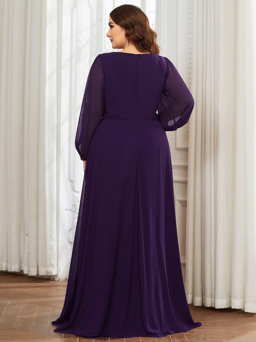 pretty AMOUR|Stylish Plus Size Chiffon Formal Evening Dresses with Long Lantern Sleeves