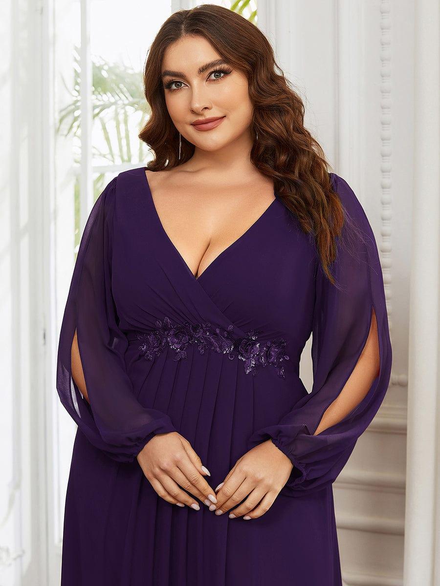 pretty AMOUR|Stylish Plus Size Chiffon Formal Evening Dresses with Long Lantern Sleeves