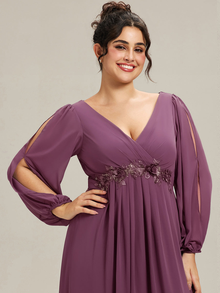 pretty AMOUR|Stylish Plus Size Chiffon Formal Evening Dresses with Long Lantern Sleeves