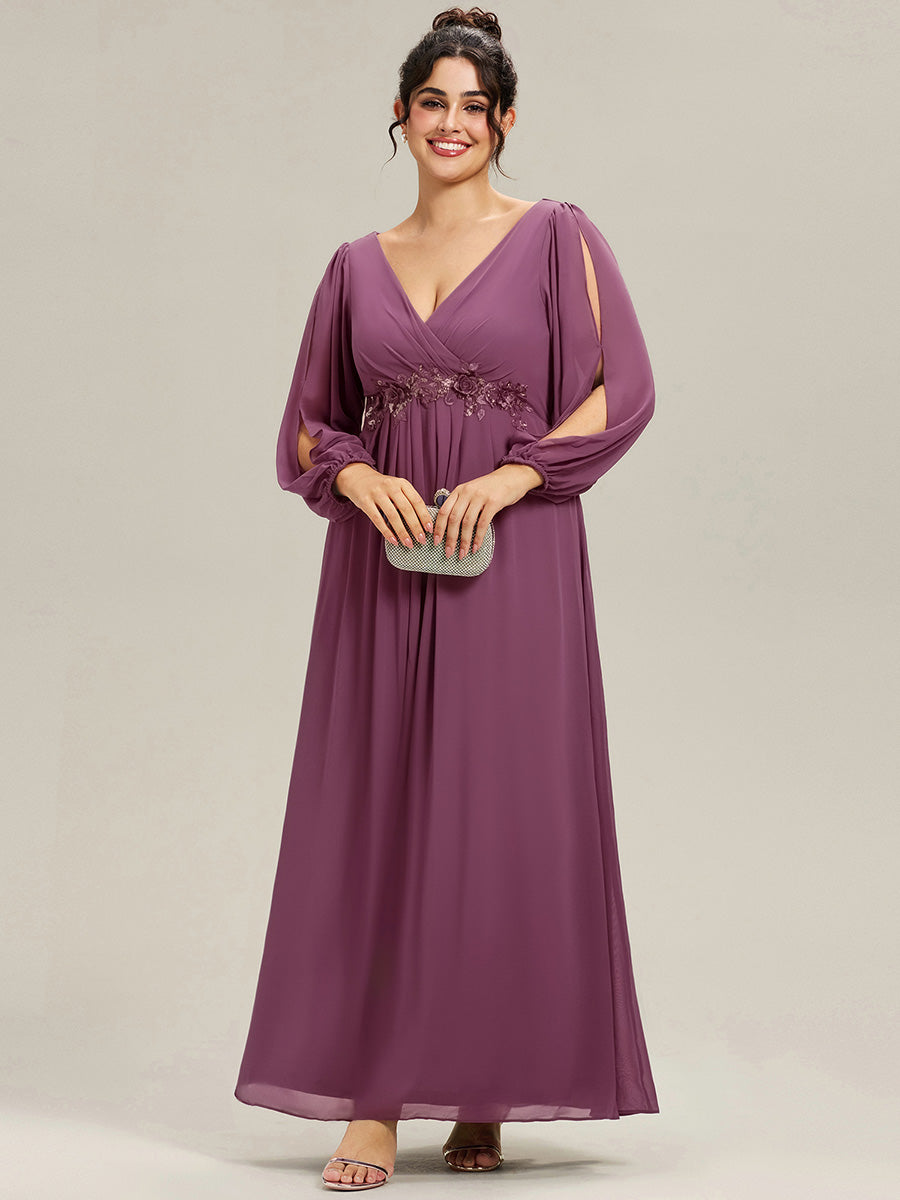 pretty AMOUR|Stylish Plus Size Chiffon Formal Evening Dresses with Long Lantern Sleeves
