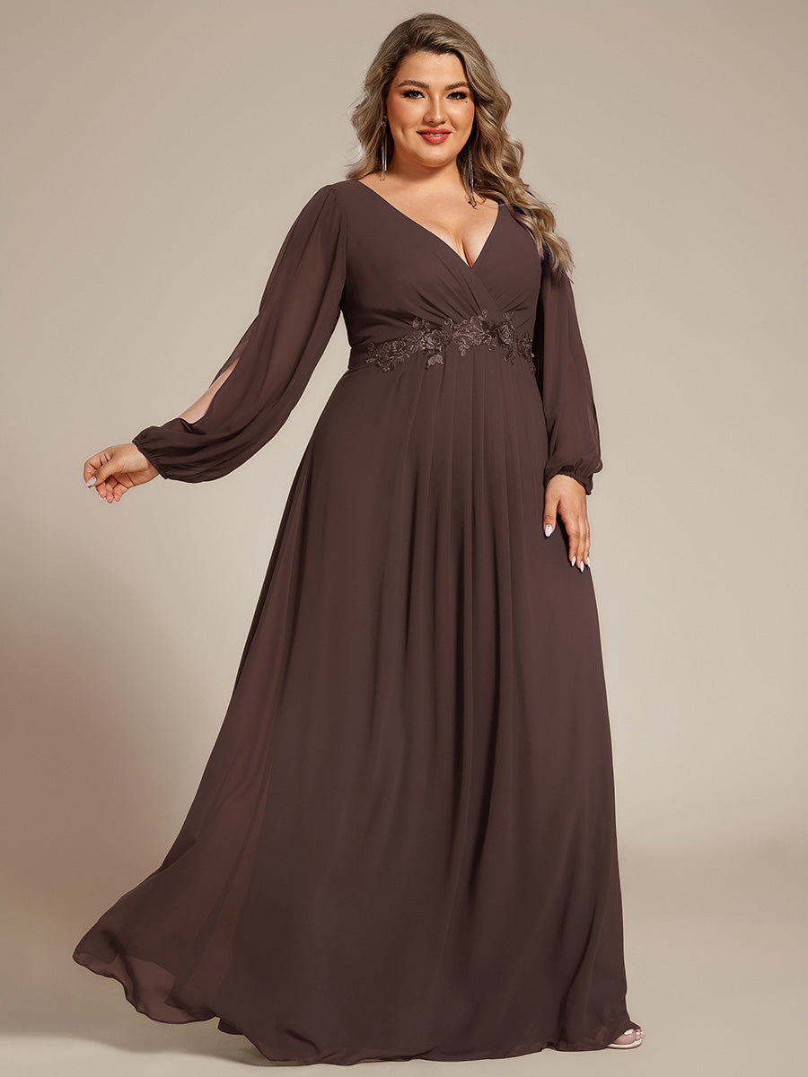 pretty AMOUR|Stylish Plus Size Chiffon Formal Evening Dresses with Long Lantern Sleeves