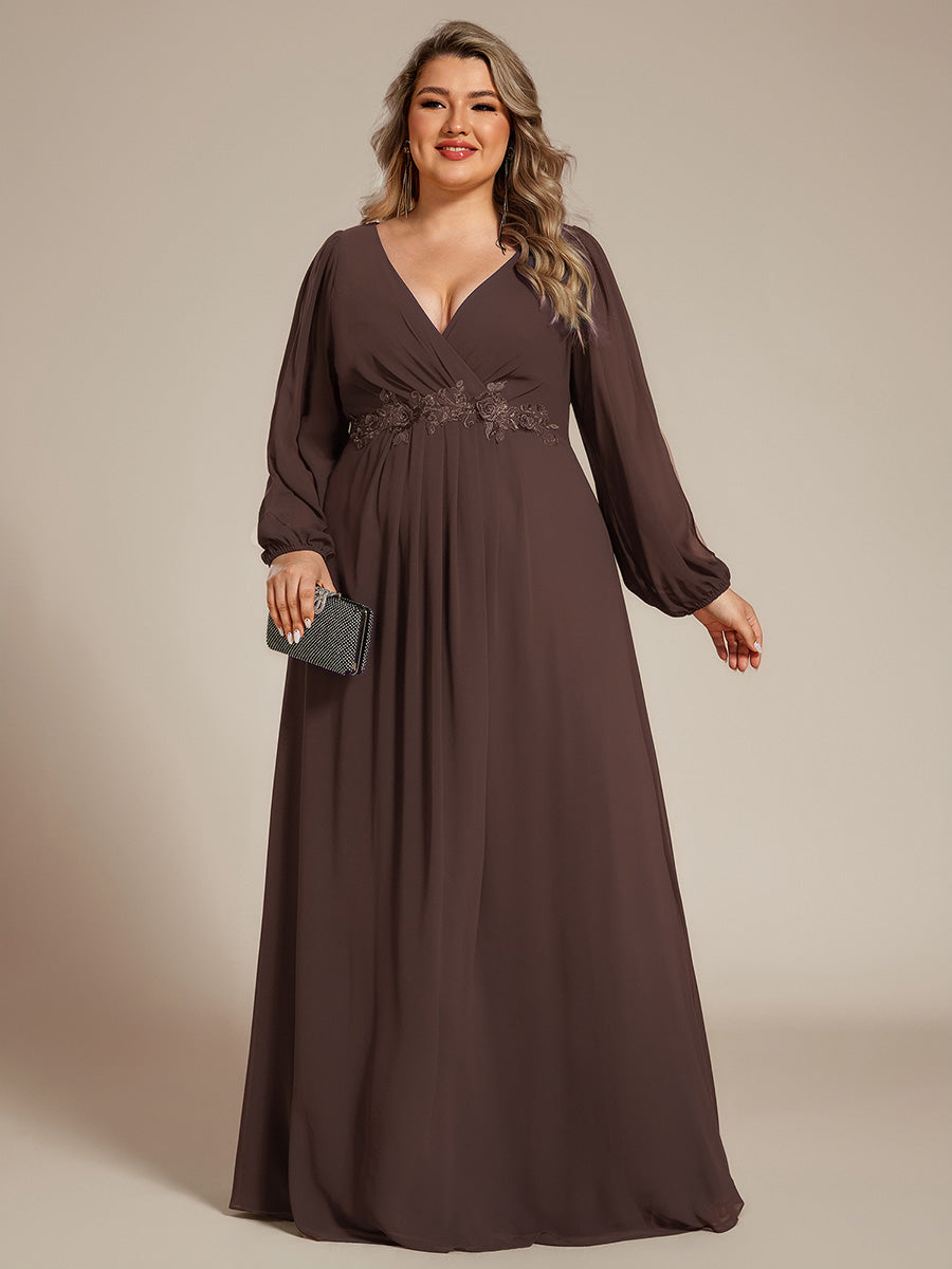 pretty AMOUR|Stylish Plus Size Chiffon Formal Evening Dresses with Long Lantern Sleeves