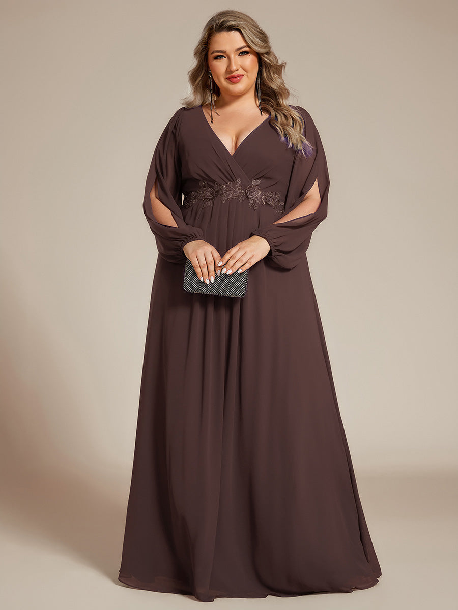 pretty AMOUR|Stylish Plus Size Chiffon Formal Evening Dresses with Long Lantern Sleeves