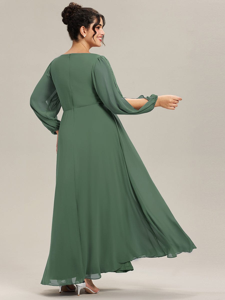 pretty AMOUR|Stylish Plus Size Chiffon Formal Evening Dresses with Long Lantern Sleeves