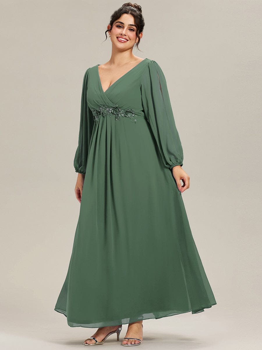 pretty AMOUR|Stylish Plus Size Chiffon Formal Evening Dresses with Long Lantern Sleeves