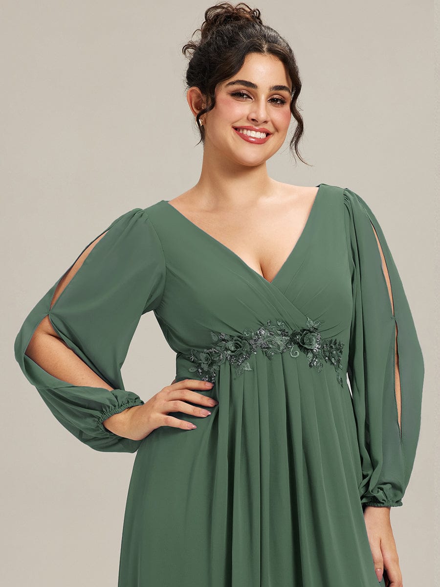 pretty AMOUR|Stylish Plus Size Chiffon Formal Evening Dresses with Long Lantern Sleeves