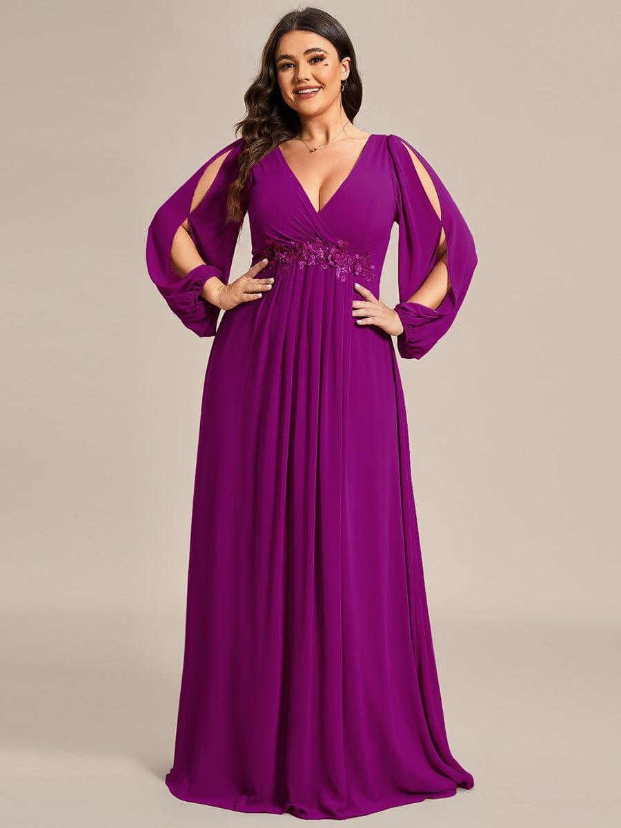 pretty AMOUR|Stylish Plus Size Chiffon Formal Evening Dresses with Long Lantern Sleeves