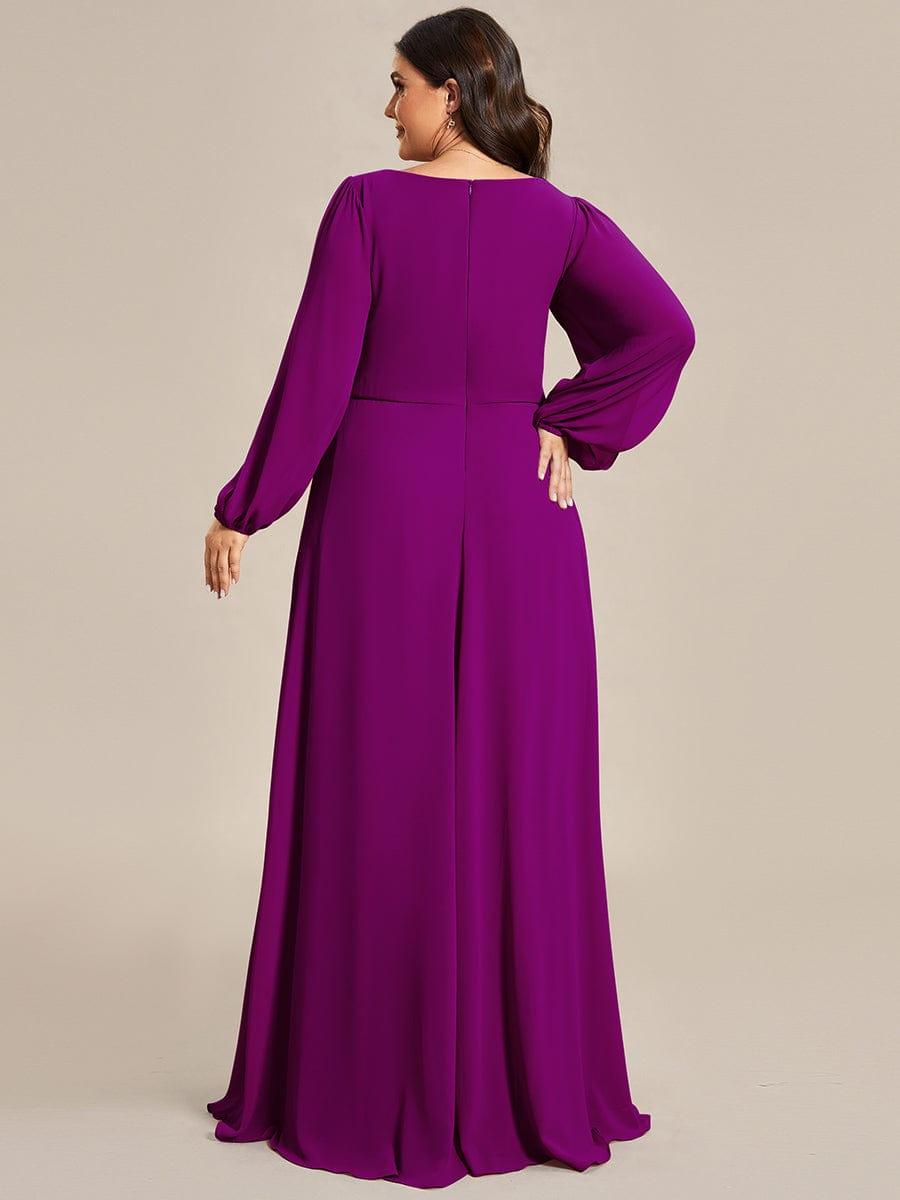 pretty AMOUR|Stylish Plus Size Chiffon Formal Evening Dresses with Long Lantern Sleeves
