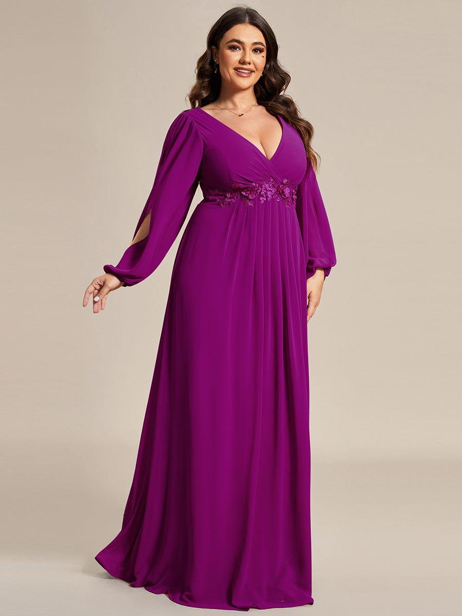 pretty AMOUR|Stylish Plus Size Chiffon Formal Evening Dresses with Long Lantern Sleeves