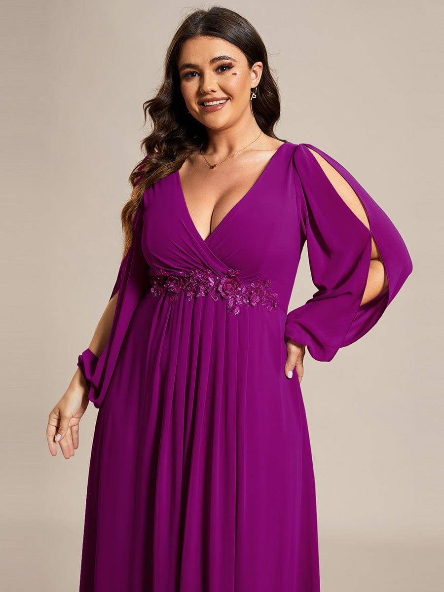 pretty AMOUR|Stylish Plus Size Chiffon Formal Evening Dresses with Long Lantern Sleeves