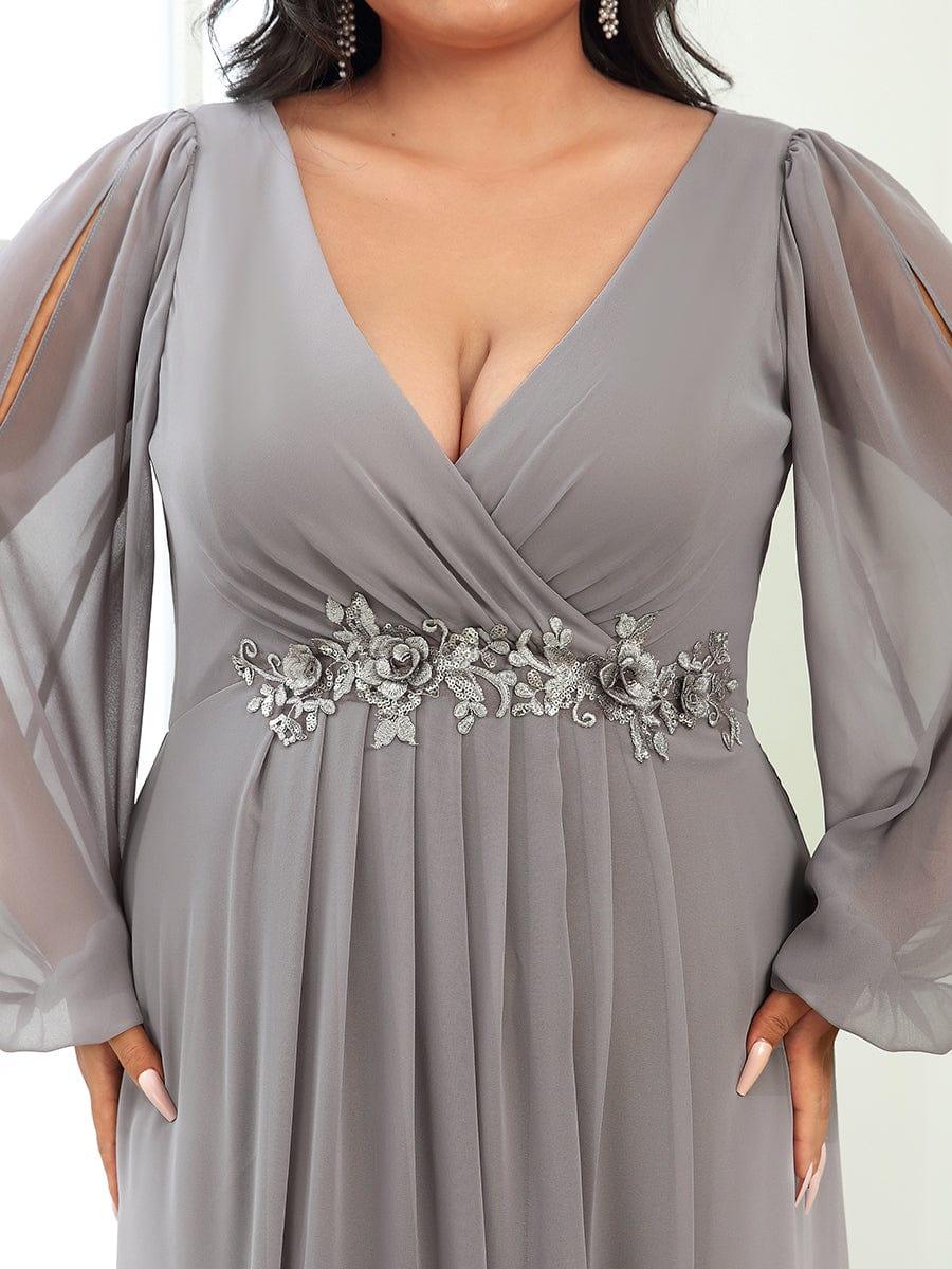 pretty AMOUR|Stylish Plus Size Chiffon Formal Evening Dresses with Long Lantern Sleeves