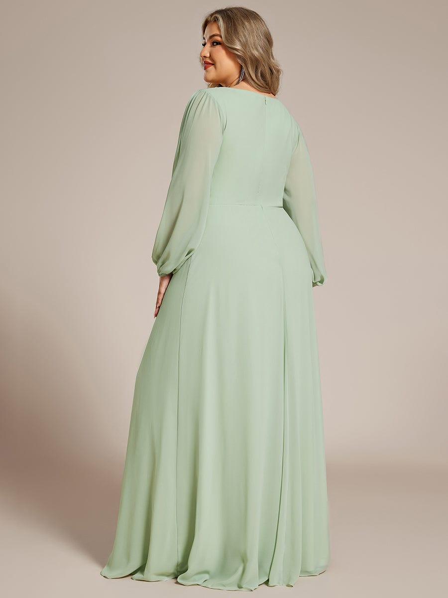 pretty AMOUR|Stylish Plus Size Chiffon Formal Evening Dresses with Long Lantern Sleeves