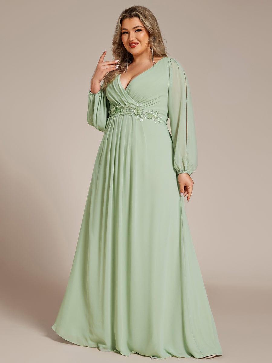 pretty AMOUR|Stylish Plus Size Chiffon Formal Evening Dresses with Long Lantern Sleeves