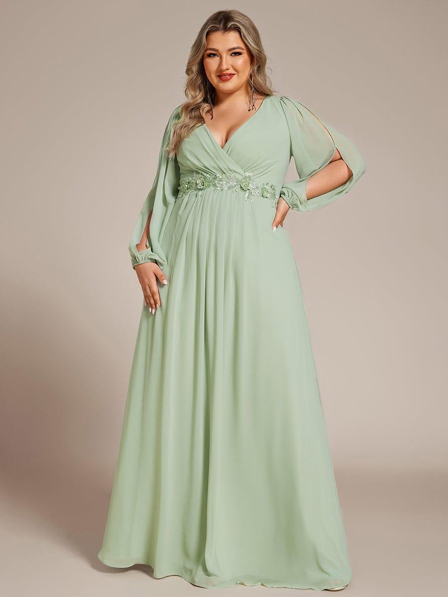 pretty AMOUR|Stylish Plus Size Chiffon Formal Evening Dresses with Long Lantern Sleeves