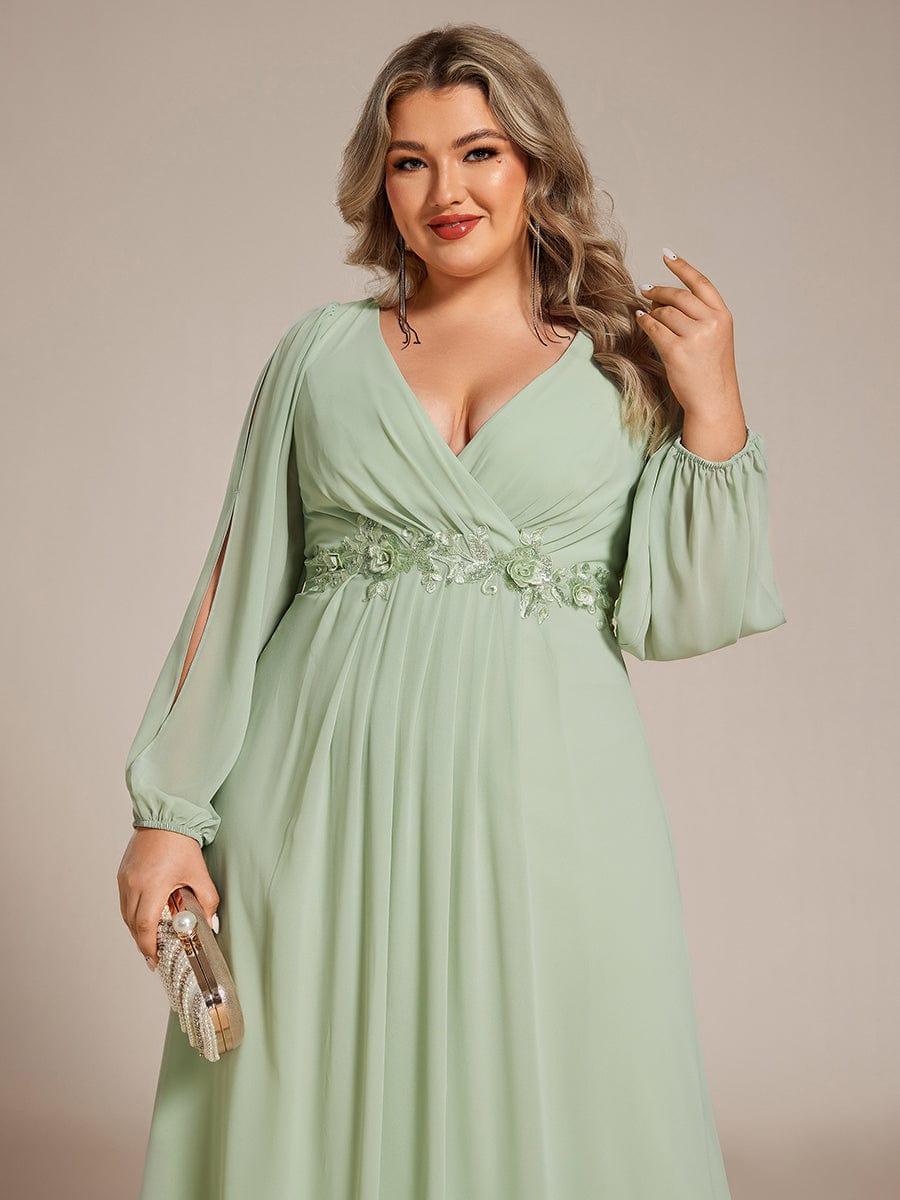 pretty AMOUR|Stylish Plus Size Chiffon Formal Evening Dresses with Long Lantern Sleeves
