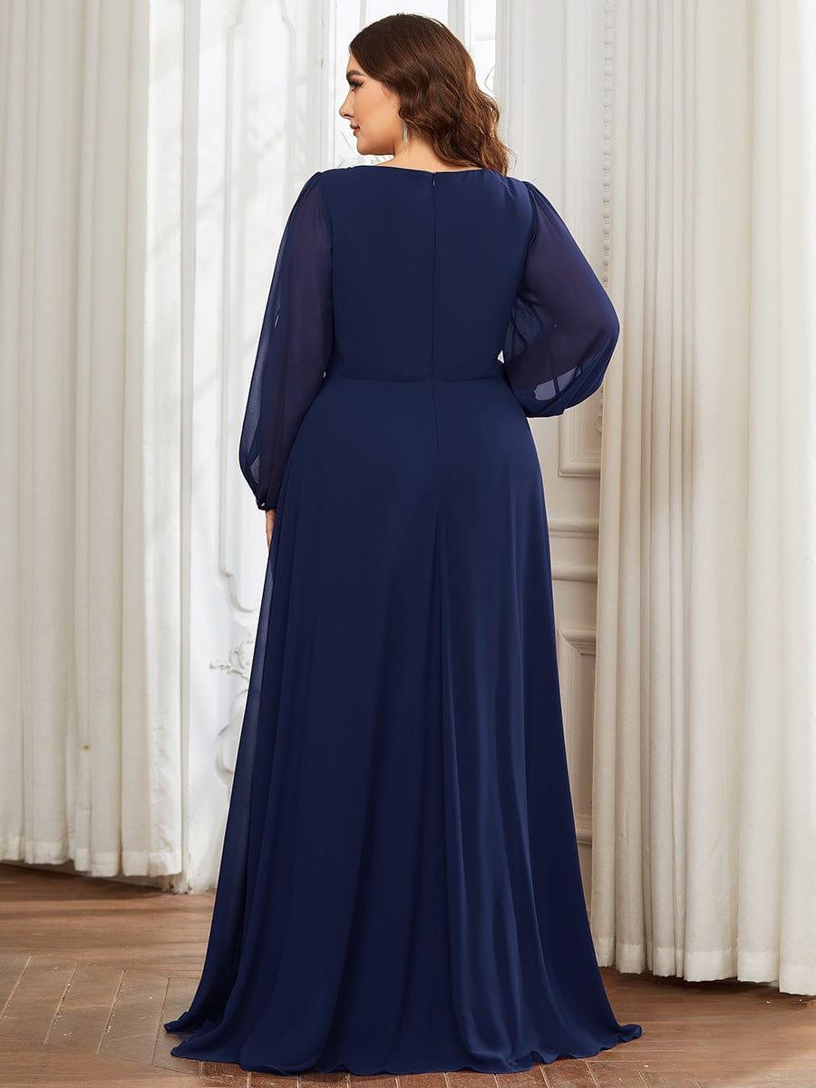 pretty AMOUR|Stylish Plus Size Chiffon Formal Evening Dresses with Long Lantern Sleeves