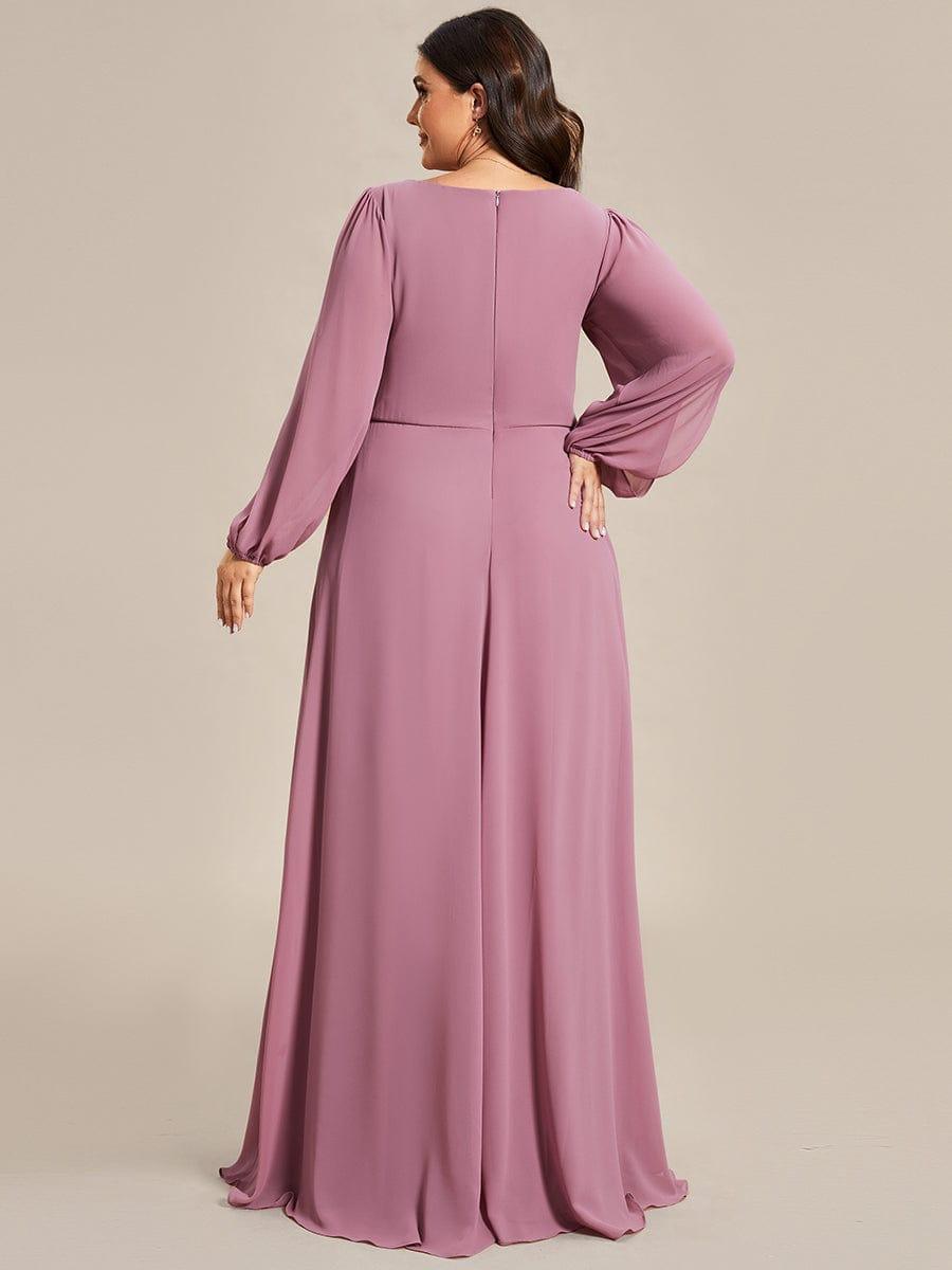 pretty AMOUR|Stylish Plus Size Chiffon Formal Evening Dresses with Long Lantern Sleeves