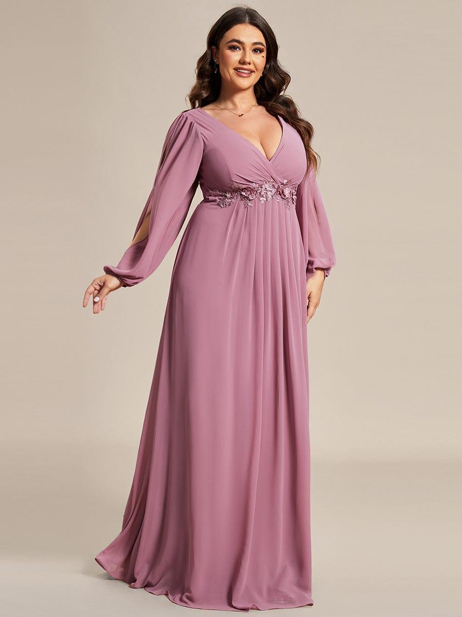 pretty AMOUR|Stylish Plus Size Chiffon Formal Evening Dresses with Long Lantern Sleeves