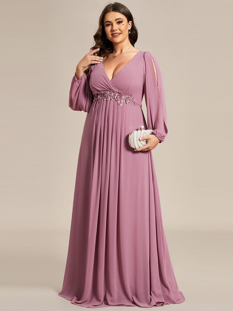 pretty AMOUR|Stylish Plus Size Chiffon Formal Evening Dresses with Long Lantern Sleeves