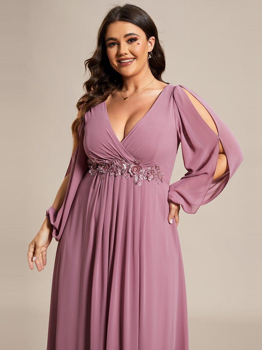 pretty AMOUR|Stylish Plus Size Chiffon Formal Evening Dresses with Long Lantern Sleeves