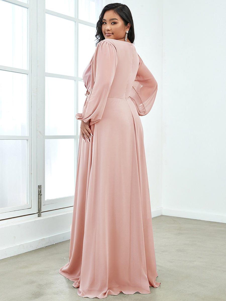 pretty AMOUR|Stylish Plus Size Chiffon Formal Evening Dresses with Long Lantern Sleeves