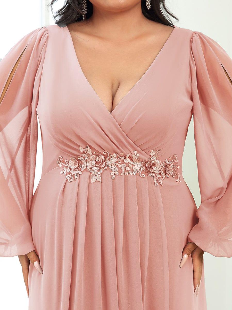pretty AMOUR|Stylish Plus Size Chiffon Formal Evening Dresses with Long Lantern Sleeves