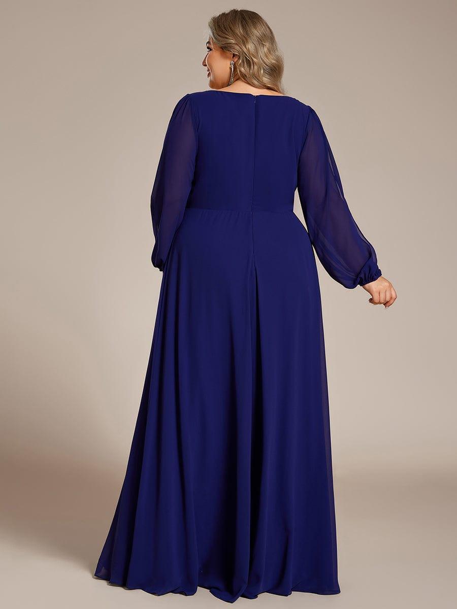 pretty AMOUR|Stylish Plus Size Chiffon Formal Evening Dresses with Long Lantern Sleeves