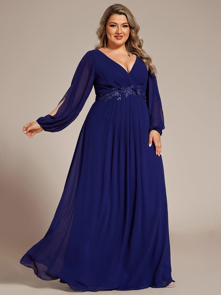pretty AMOUR|Stylish Plus Size Chiffon Formal Evening Dresses with Long Lantern Sleeves