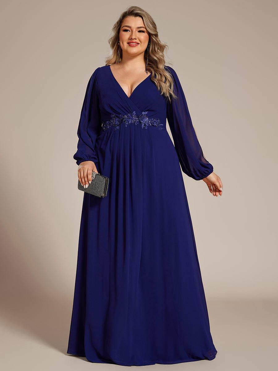 pretty AMOUR|Stylish Plus Size Chiffon Formal Evening Dresses with Long Lantern Sleeves
