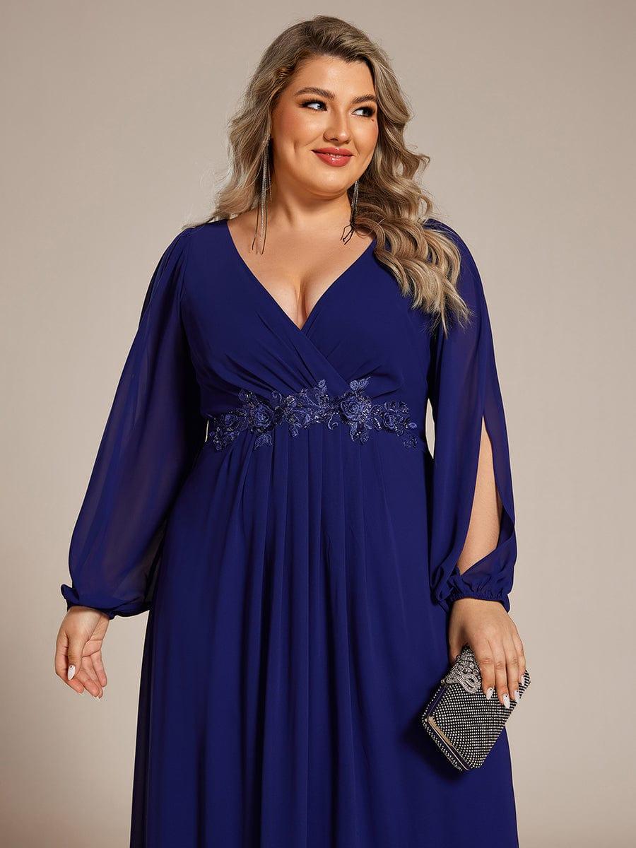 pretty AMOUR|Stylish Plus Size Chiffon Formal Evening Dresses with Long Lantern Sleeves