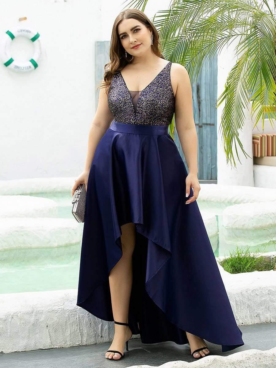 pretty ALYNA|High Low Sleeveless Plus Size Dresses With Sequin for Evening