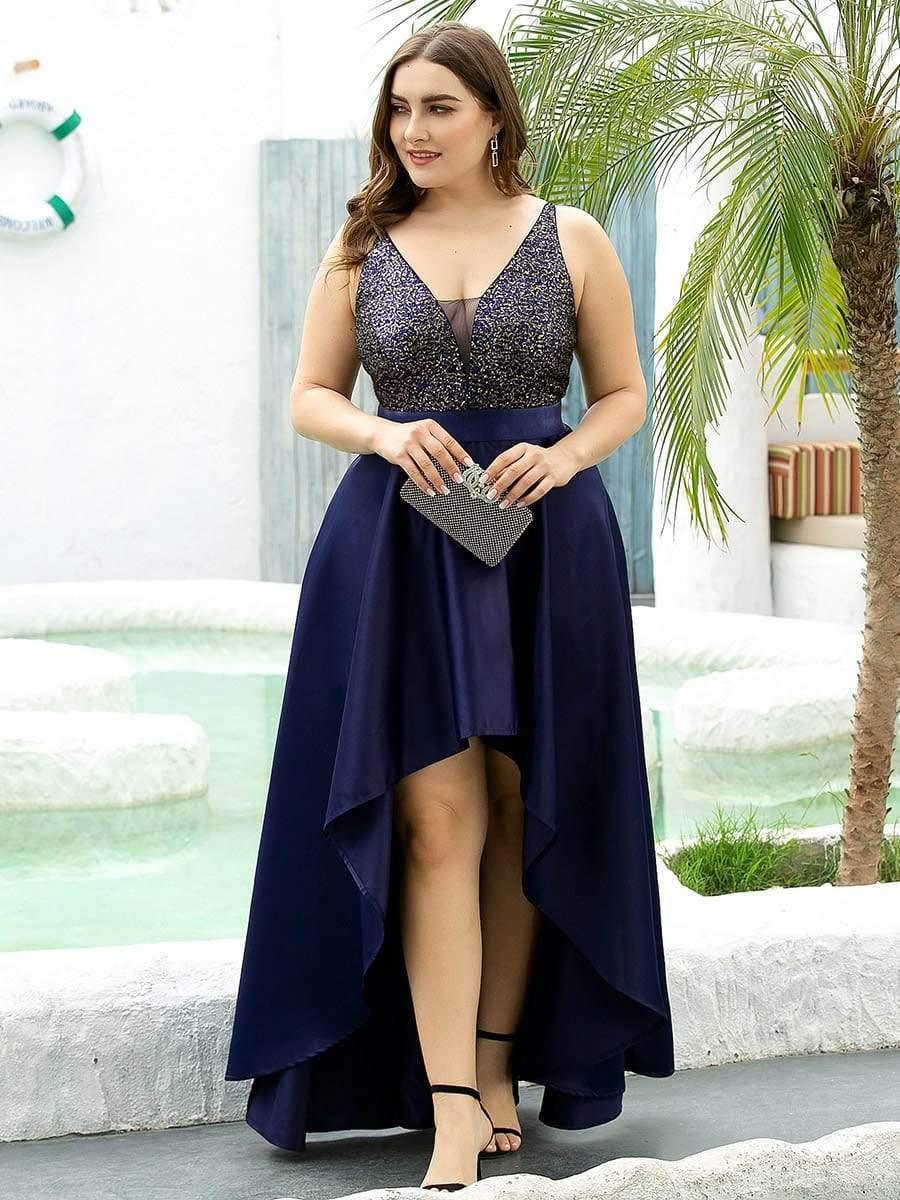 pretty ALYNA|High Low Sleeveless Plus Size Dresses With Sequin for Evening