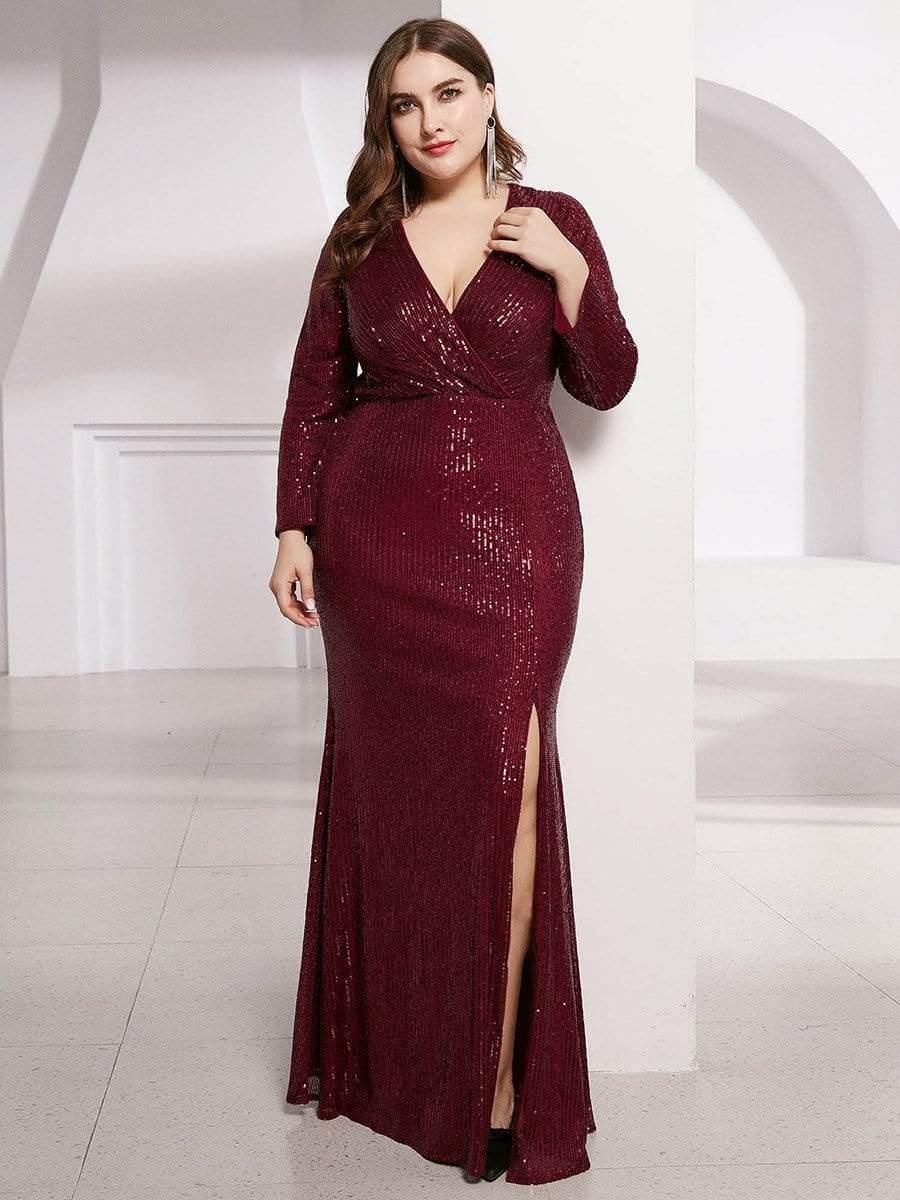 pretty NYX|Plus Size Sexy Deep V-Neck Sequin Bodice Formal Evening Gowns